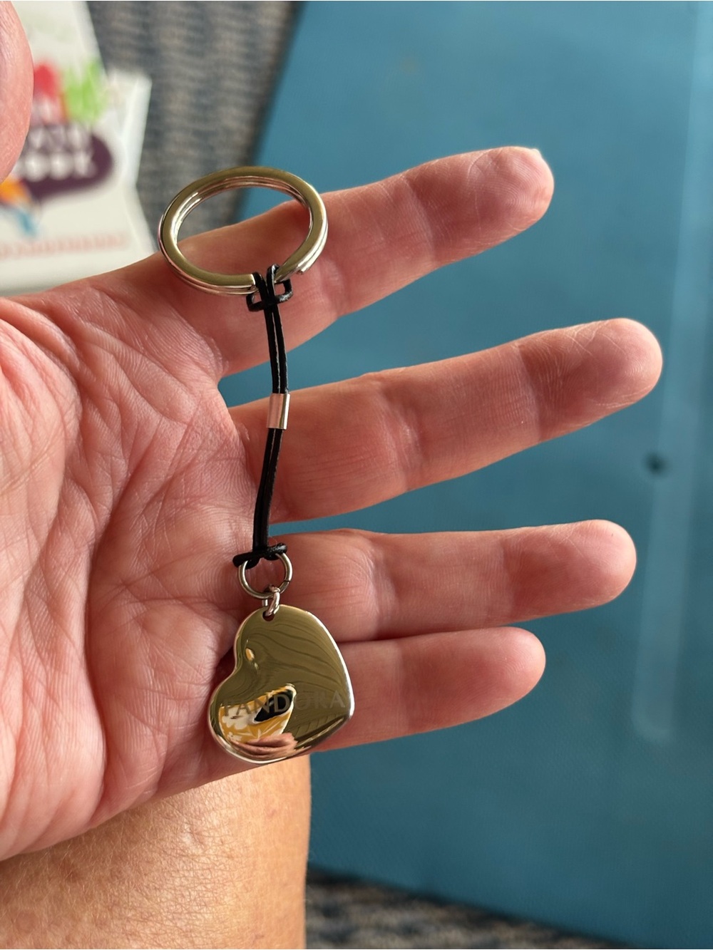 Pandora silver Heart Keychain Charm with Black Cord